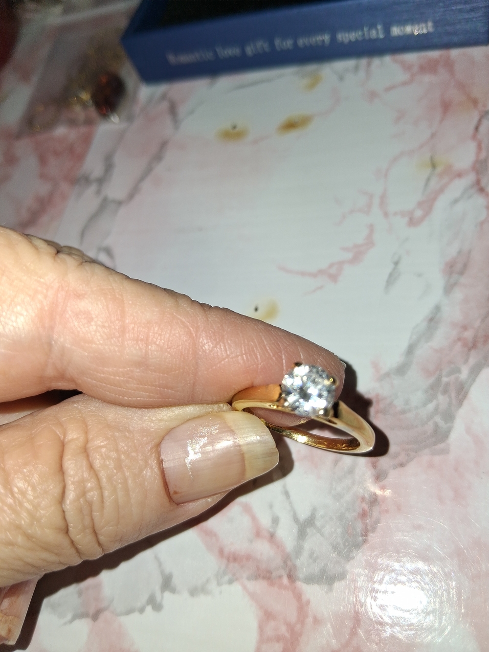 Source Unknown Gold-Tone Ring with Clear Round-Cut Stone